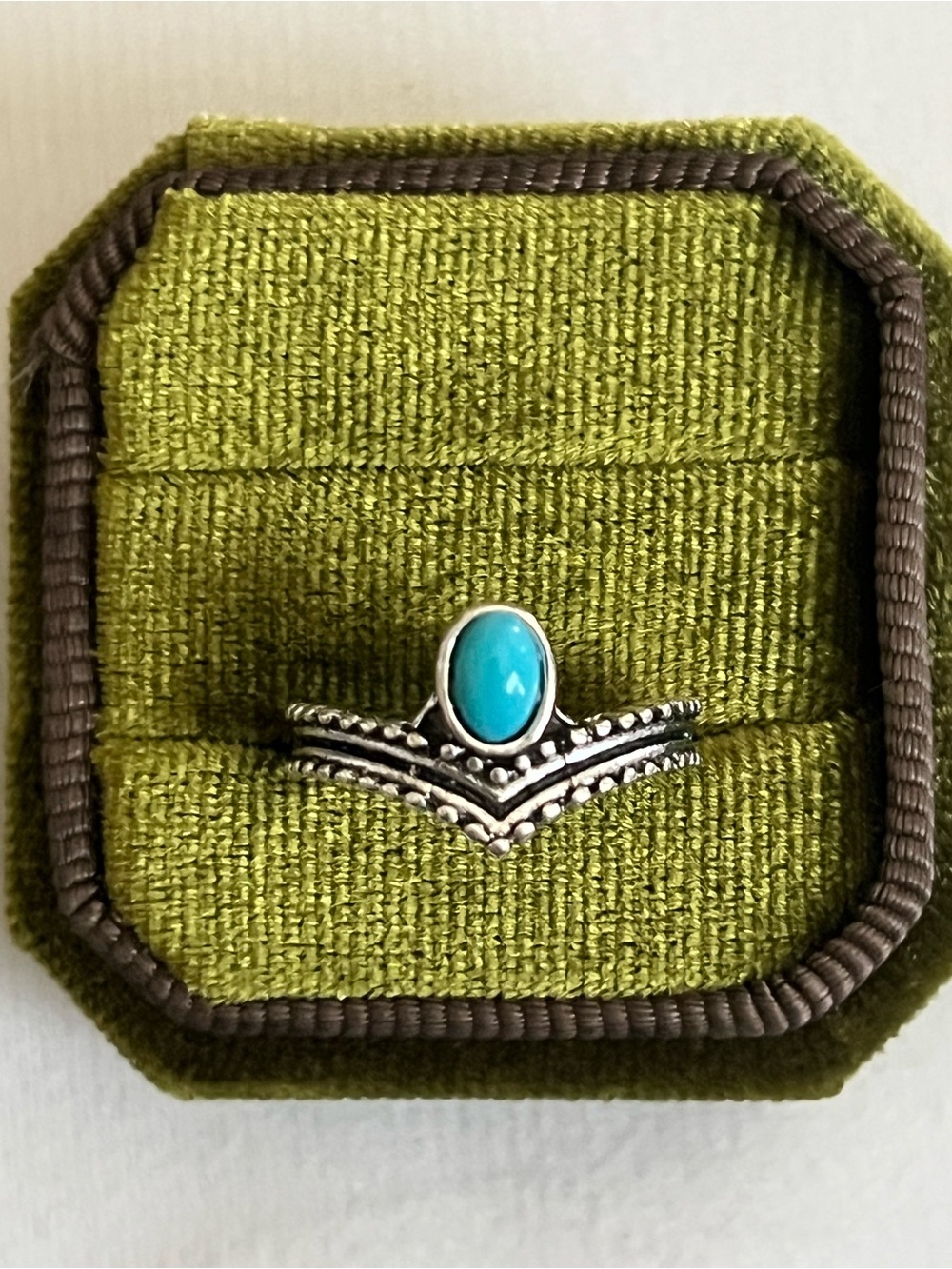 Bohemian/Chic Blue Turquoise Stainless Steel Chevron Design Ring Size 6